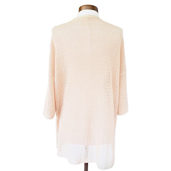 EILEEN FISHER Cream Natural Open Knit Long Cardigan Sweater Medium 3/4 Sleeve - Picture 2 of 8